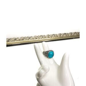 Celtic Blue Oval Faux Silver Turquoise Stone ring Size 6